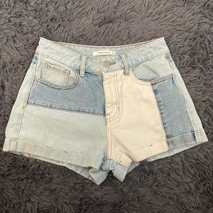 Patchwork jean shorts